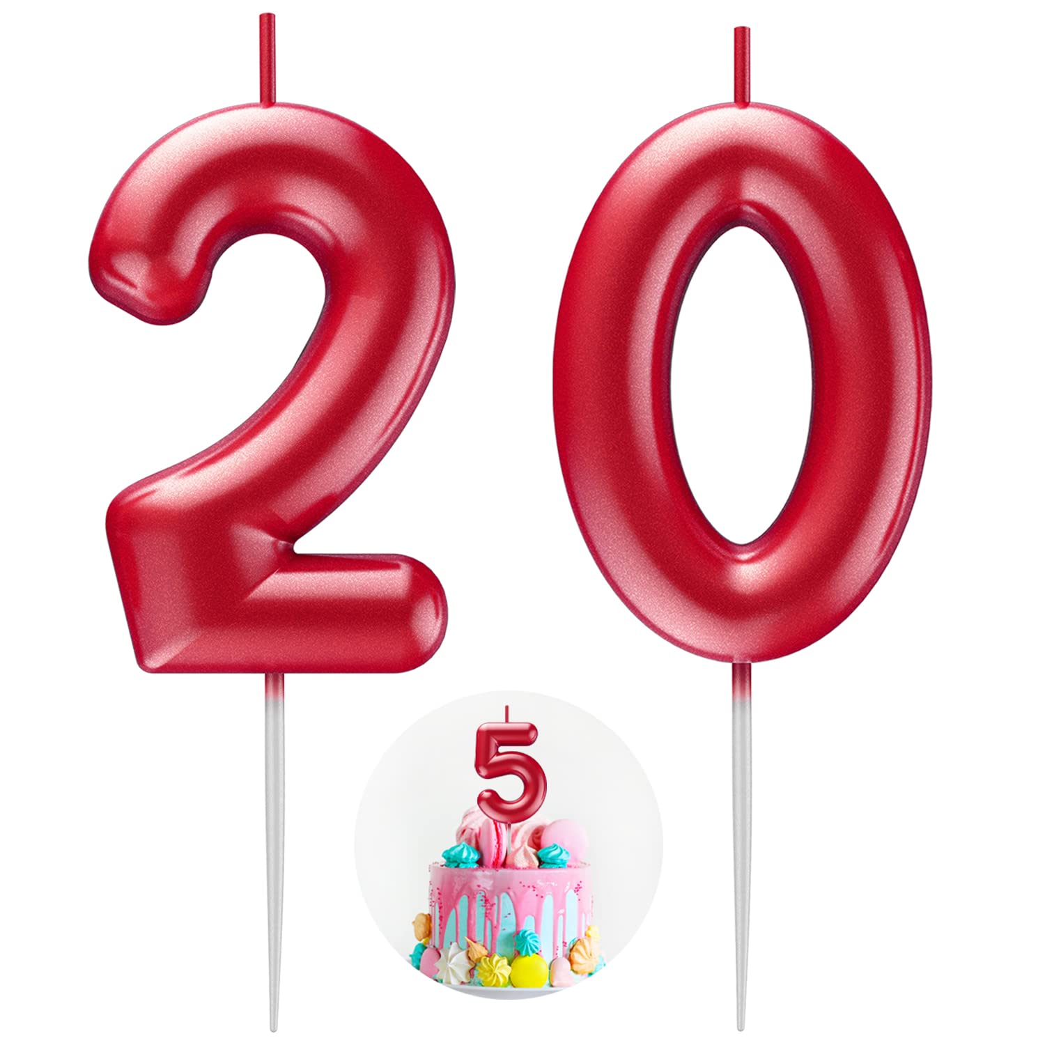 Red Number 20 Candle Happy Birthday 3D Number Candles for Birthday Cake Party Decoration Wedding Anniversary Celebration Supplies
