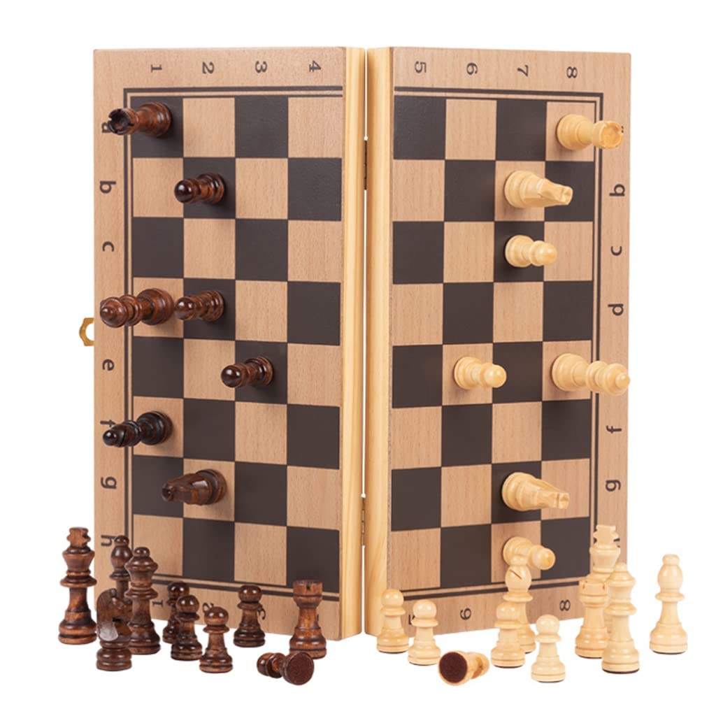 ZAW Schach Magnetischer Schach-Set, faltendes massives Holzschachbrett, -2 Queens Schachfiguren Familienklassiker Schachkasten hochwertiges Geschenk Chess (Größe : 39CM)