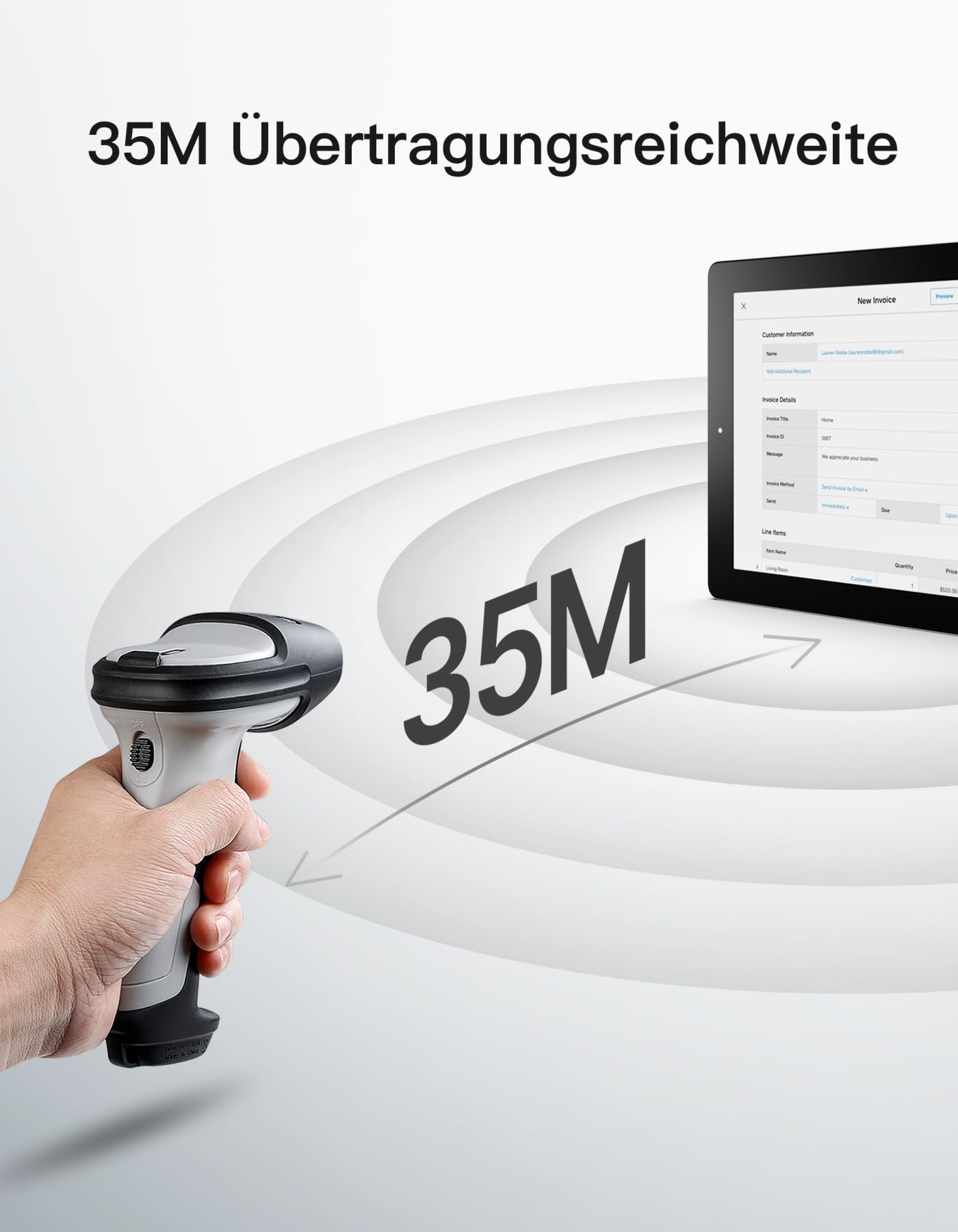 Inateck BCST-72 2D Bluetooth Barcode Scanner Kabelloser QR Code Scanner Wireless Handscanner mit AI APP SDK 180 Tage Standby