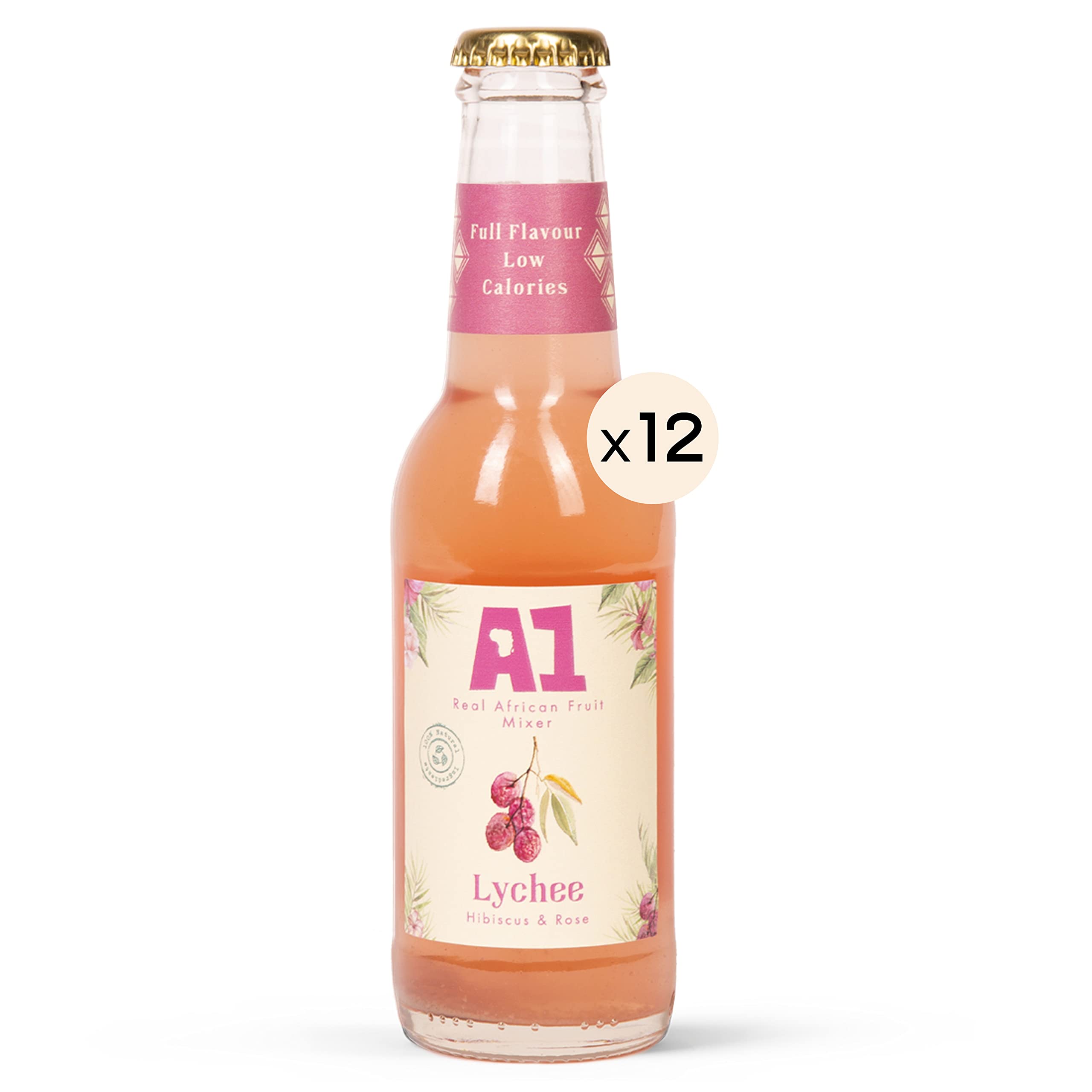 A1 Mixers - 100% African Fruit, Low Calorie, Non-Alcoholic Premium Cocktail Mixers, All Natural, No Added Sugar, Rich, Fresh and Packed with Flavour (Lychee) (200ml x 12)