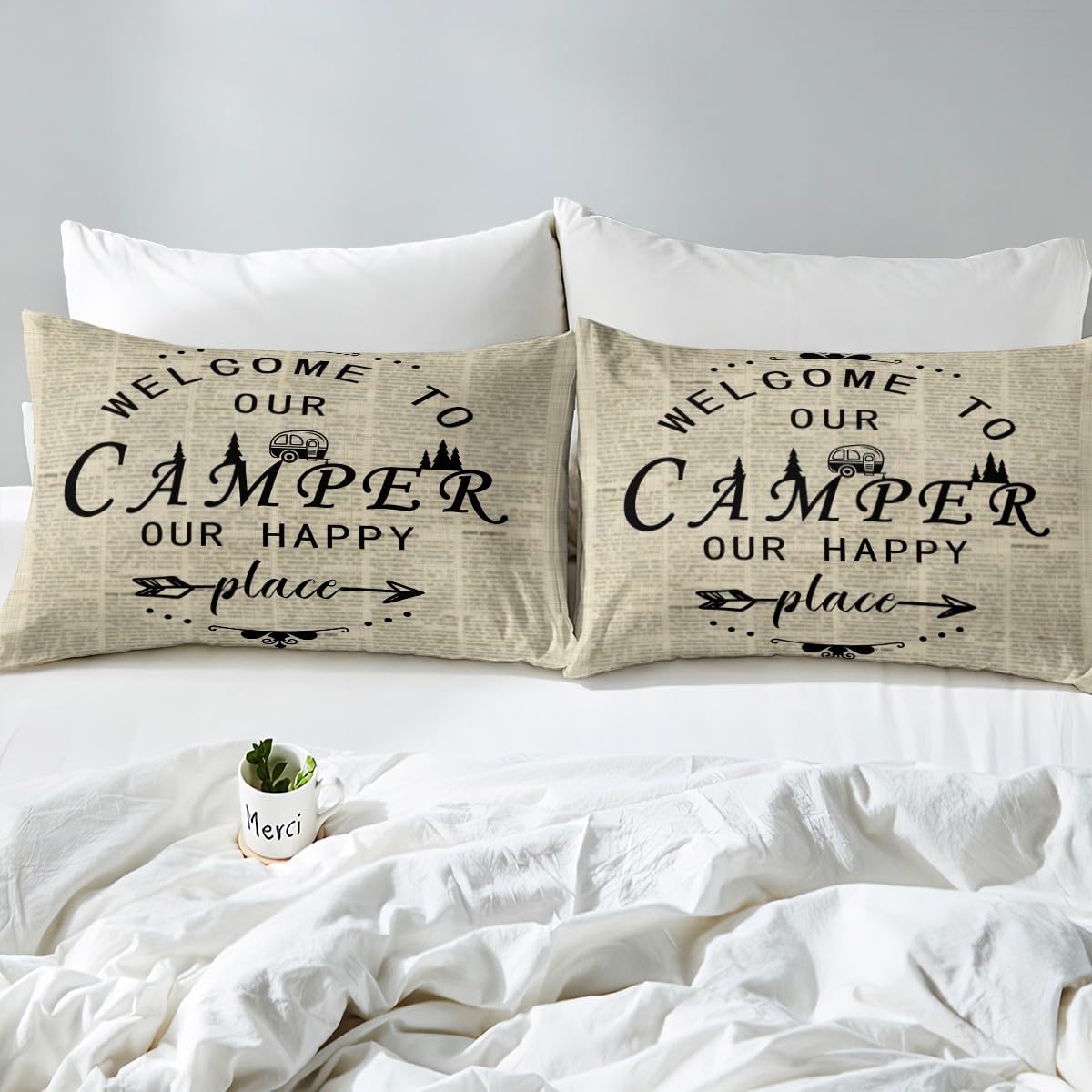 Juego de sábanas bajeras para caravana, tamaño King, juego de ropa de cama de periódico retro, funda de cama de viaje al aire libre, colcha ultra suave y transpirable, 3 piezas para niños,