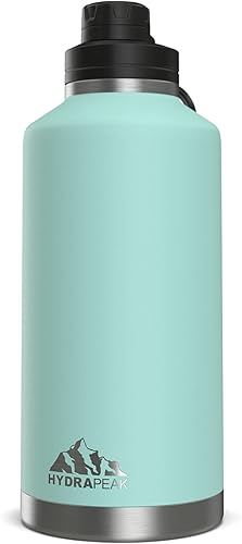 Hydrapeak Botella de agua aislada de 72 onzas jarra de agua grande de acero inoxidable con doble pared aislada al vacío a prueba de fugas y derrames