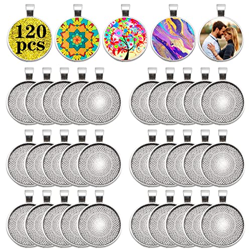 Csdtylh 120Pcs Pendant Trays Alloy Tray Charms Bulk Round Pendant Blank Bezel Trays for Homemade Necklaces Jewelry Making DIY Crafts Resin Art and Paint Pour Skins