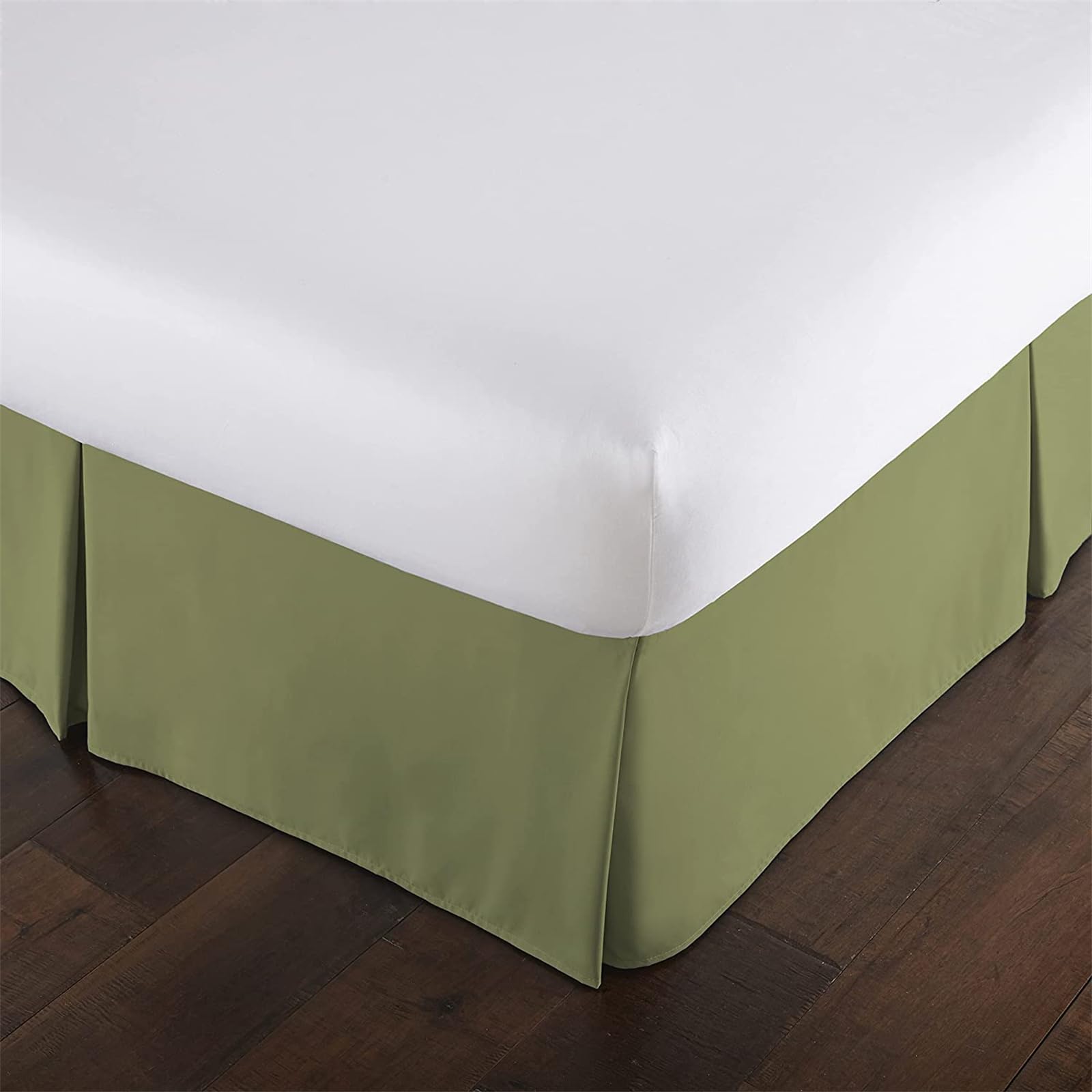 OMIREL Bed Skirt Ruffle Wrap Around Bed Skirts 14 Inch Drop Double Bed Base Cover Wrap Box Pleated Sheets Microfibre Soft Brushed Easy Care,Green,180 * 200+35cm