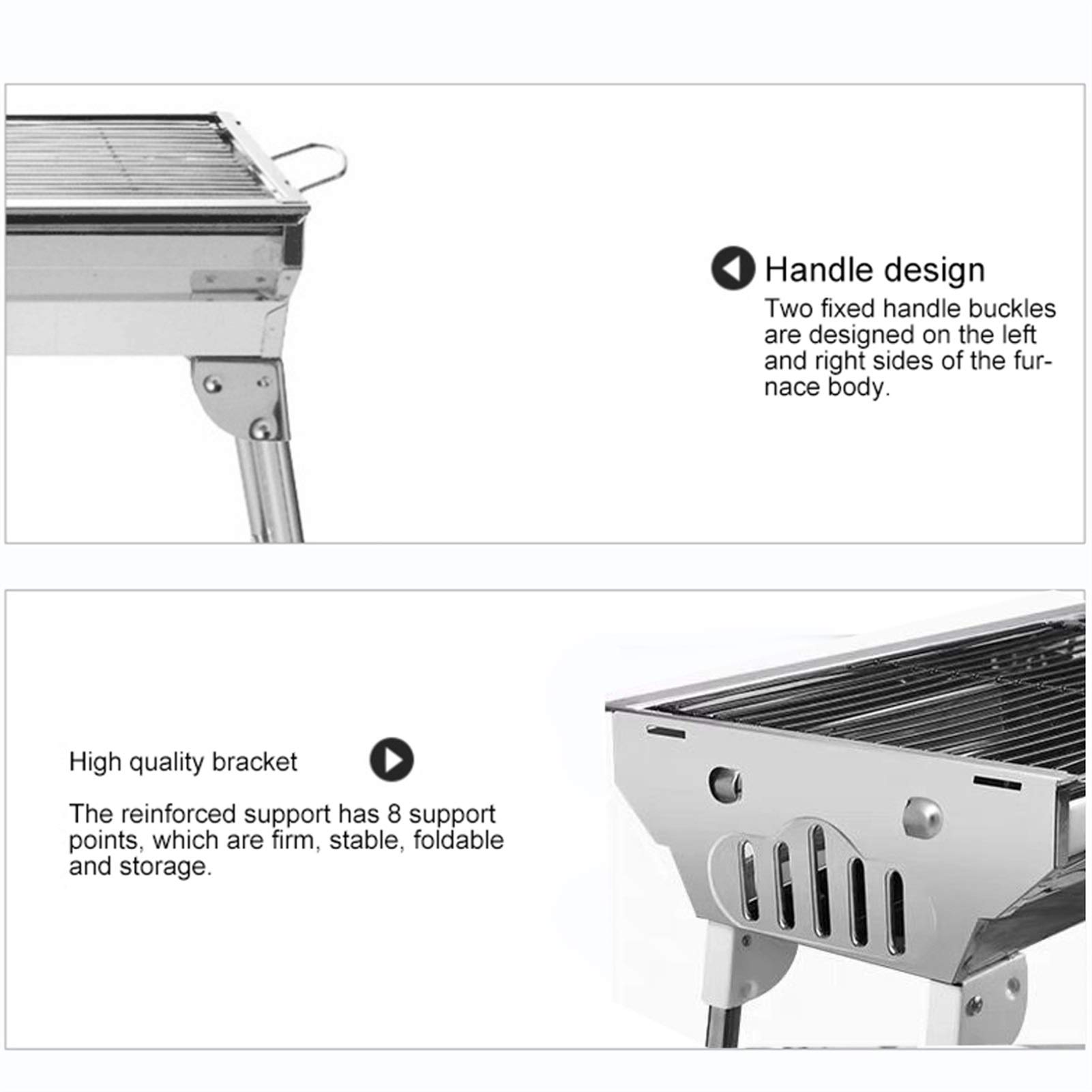 barbecue portatile 28.7 "Acciaio inossidabile Portatile □ Griglia Bbq Bbq Griglia anticata antischione Adatto per camper all'aperto, amanti barbecue, viaggi, parchi, spiagge Picnic all'aperto