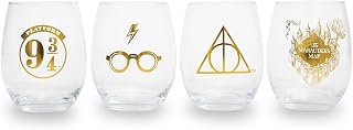 Toynk Harry Potter Icons Stemless Wine Glasses, Set of 4 | 20-Ounce Tumbler Cups For Mimosas, Cocktails