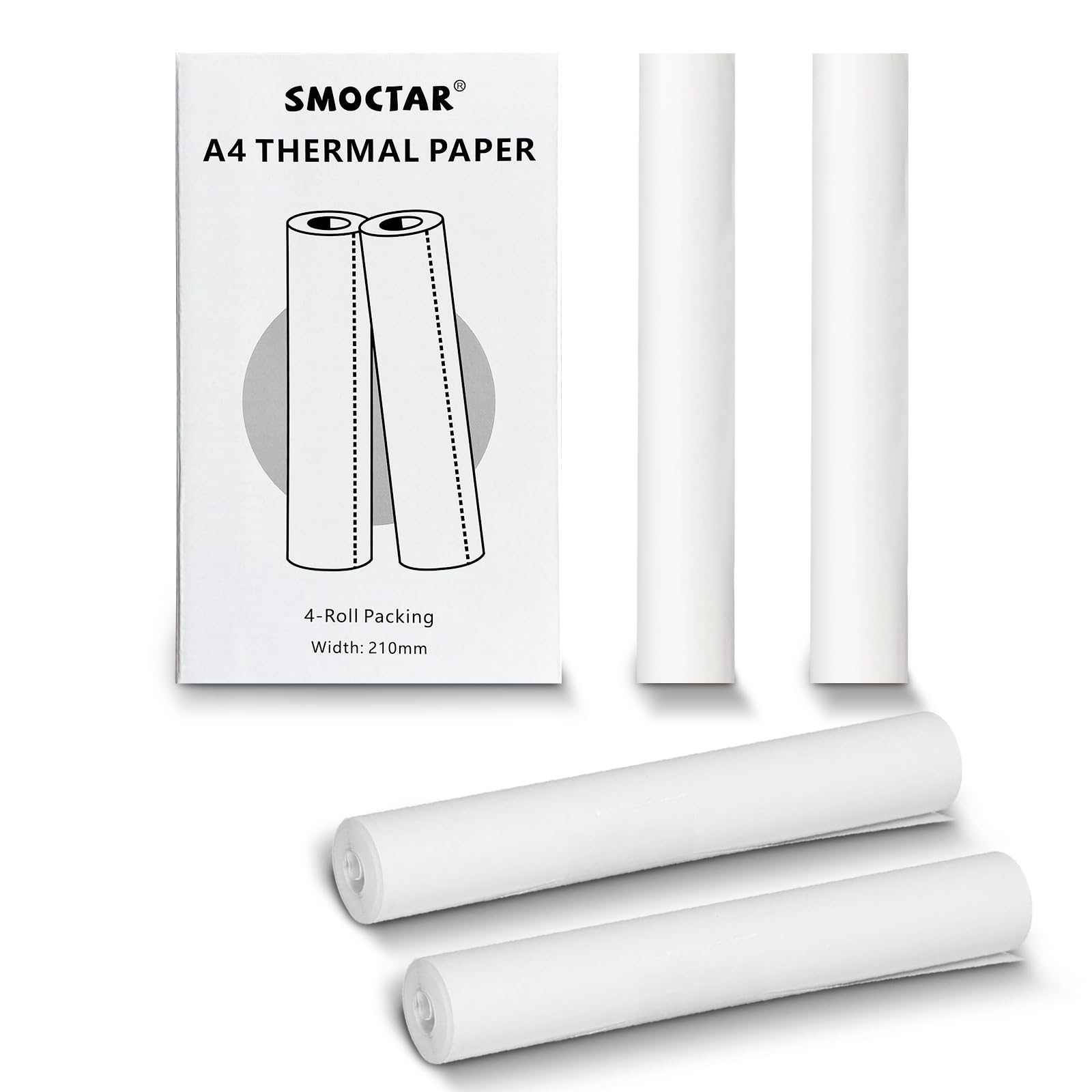 SMOCTAR A4 Thermal Paper 4 Rolls, Thermal Printer Paper Compatible with Portable Printer for Travel, Home, Photo, Invoice, Contract 30 Sheets/Roll, 8.27x11.69 Inch / 210x297 mm (4 Rolls-2)