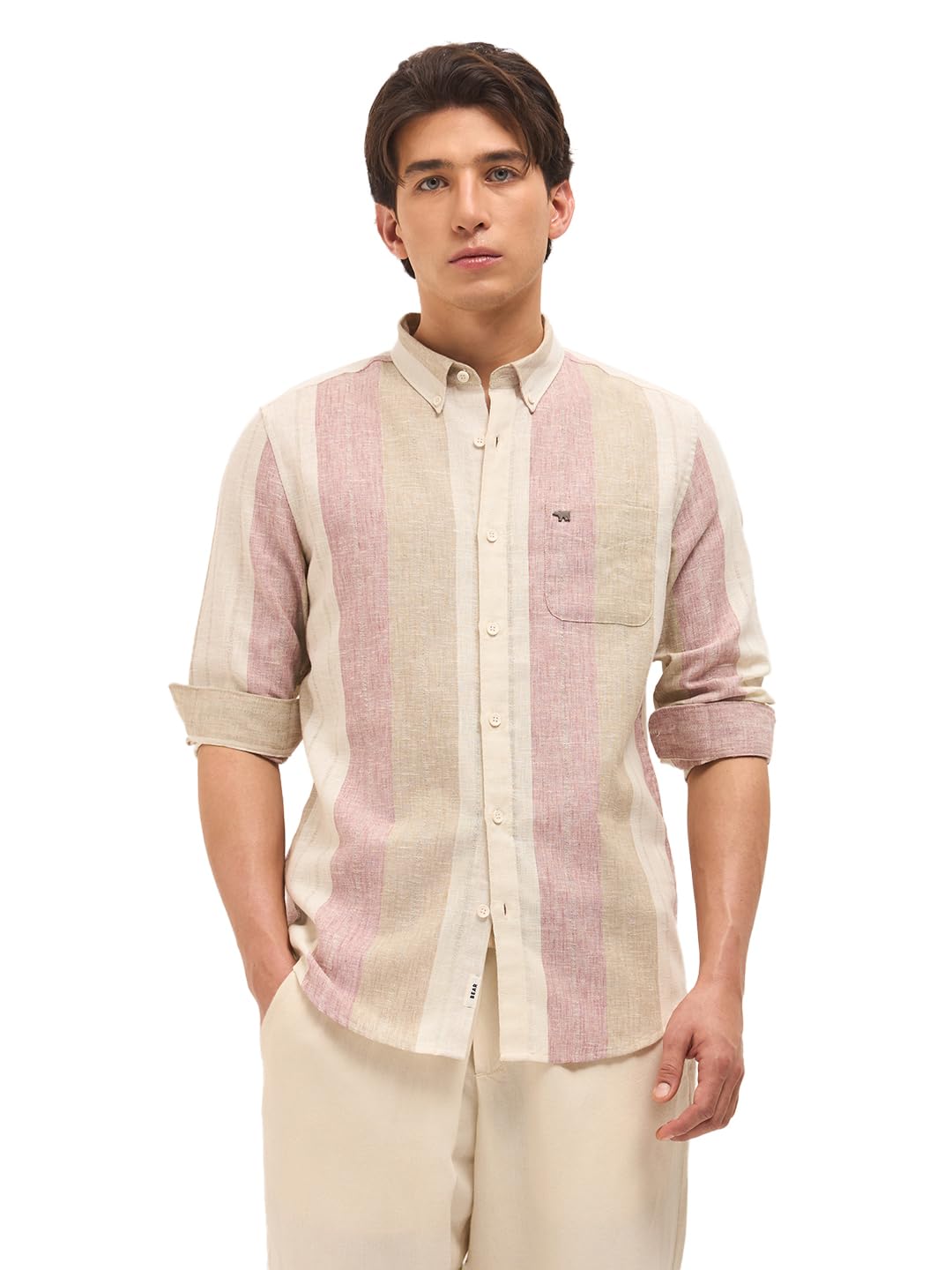 The Bear House Men’s Solid Slim Fit Shirt