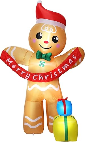 Miniatura 7 de Aesto 8.4 pies inflables de Navidad de hombre de jengibre con cajas de regalo, decoración inflable LED para exteriores interiores y exteriores