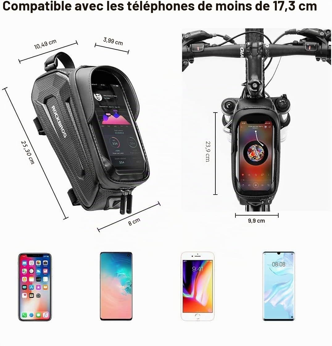 ROCKBROS Sacoche de Cadre Velo pour Smartphone sous 6,8'', Support de Téléphone Bicyclette, Sacoche Vélo VTT Imperméable Écran Tactile
