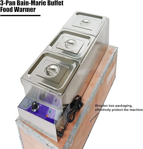 Miniatura 5 de INTBUYING Calentador de sopa de alimentos comercial de 110 V, 1500 W, 3 sartenes, mesa de vapor de 5.9in6 pulgadas de profundidad, calentador de