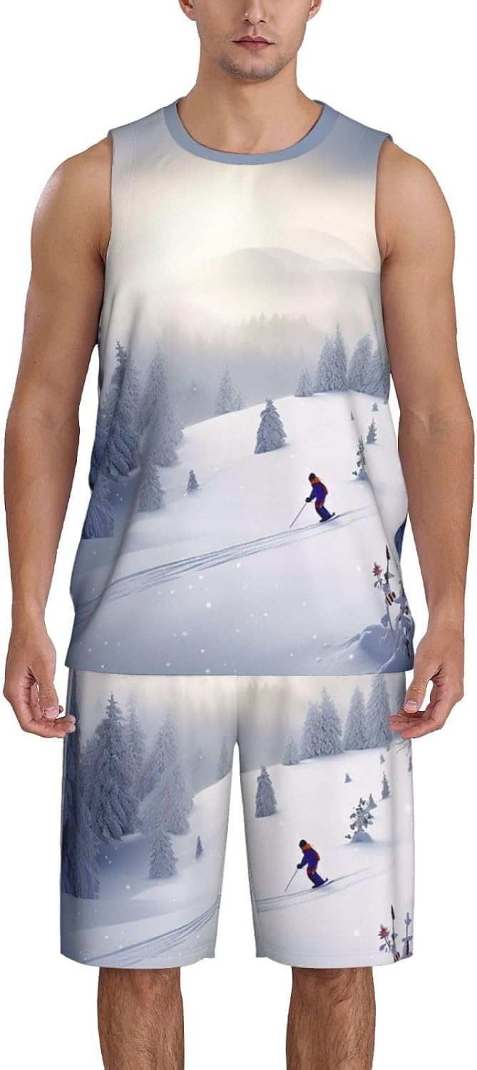 Mens Basketball Jerseys Winter skiing Uniform Suit Mesh Sports Jersey Outfits T-Shirt and Short Sets, Large, Black