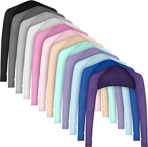 Zhanmai 12 piezas de mangas de brazo de chal de enfriamiento con agujero para los dedos anti rayos UV para mujeres y hombres