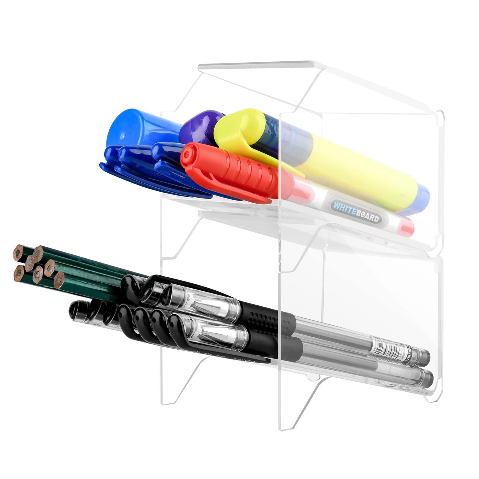 Homakover Pen Organizer Storage Holder, Acrylic Desk Art Stackable Storage Organizer Vertical Desktop Makeup Marker Pencil Workspace Organizers for Office Desk Supplies (2 Pcs, Clear)