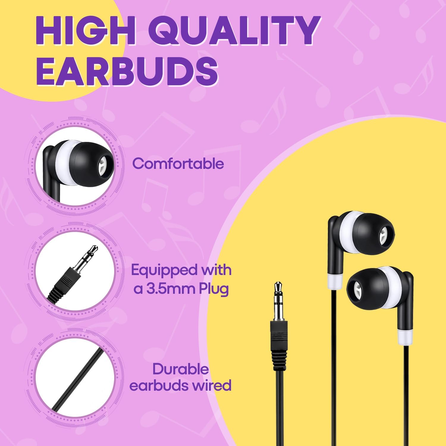 200 Packs Classroom Earbuds Bulk Headphones for Kids School Students Children, Wholesale Class Set Durable Earphones, Individually Bagged (200 Black)
