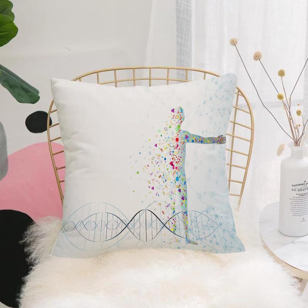 HYMSXW Cushion Cover,Throw Pillow Case Home Decorative for Living Room Bedroom Sofa Chair 20X20 Inch,Human Anatomy, Digital Psychedelic Molecule Body from Human DNA Genetic He,Pillowcase 50X50cm