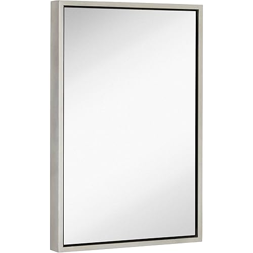 Hamilton Hills Clean Large Modern Antiqued Silver Frame Wall Mirror | Contemporary Premium Floating Glass Panel | Vanity or Bathroom Rectangle Hangs Horizontal or Vertical (16" x 24")