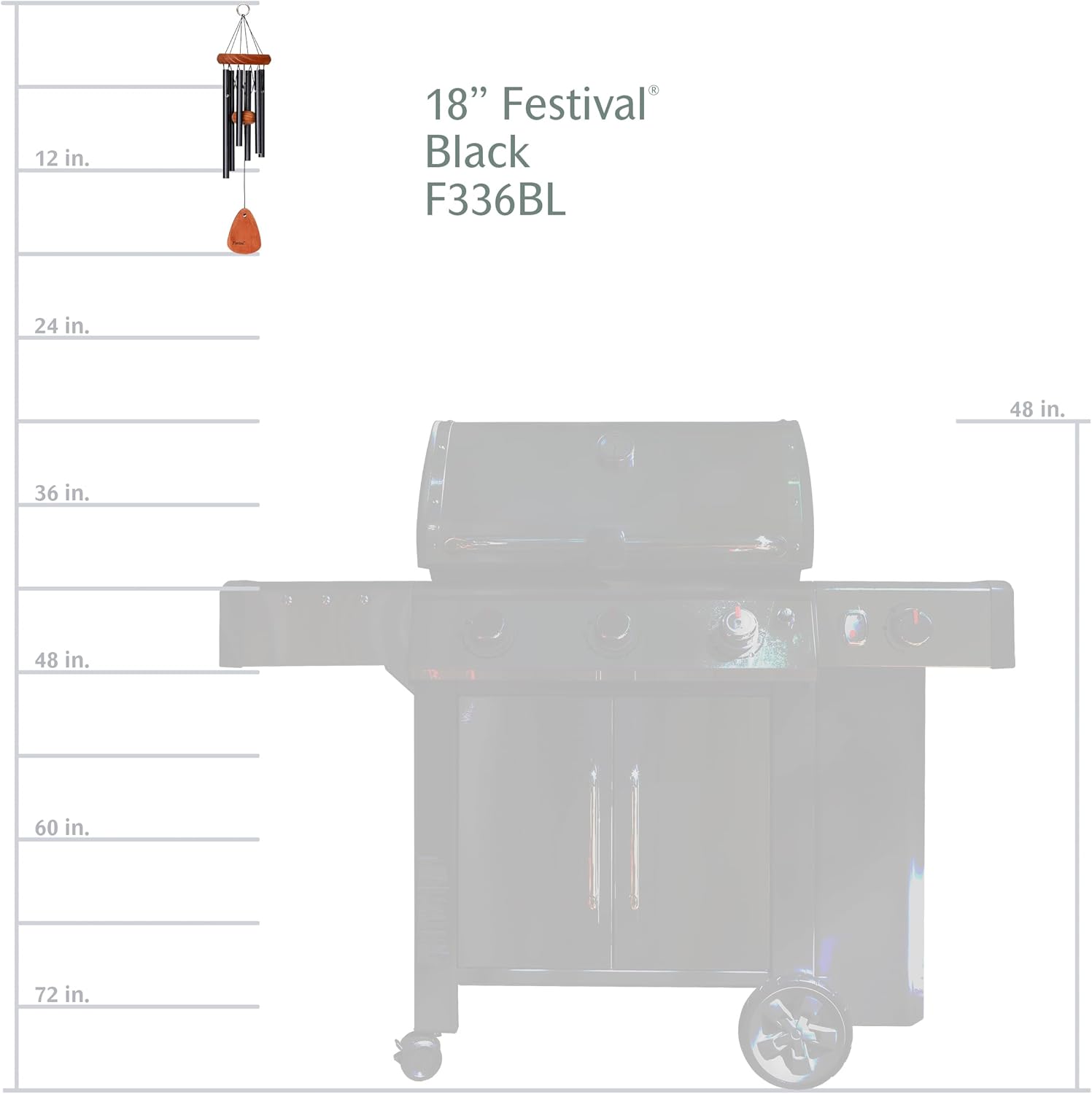 Festival 18-inch Redwood Wind Chime in Black by Wind River for Patio, Backyard, Garden, and Outdoor décor. Made in The USA