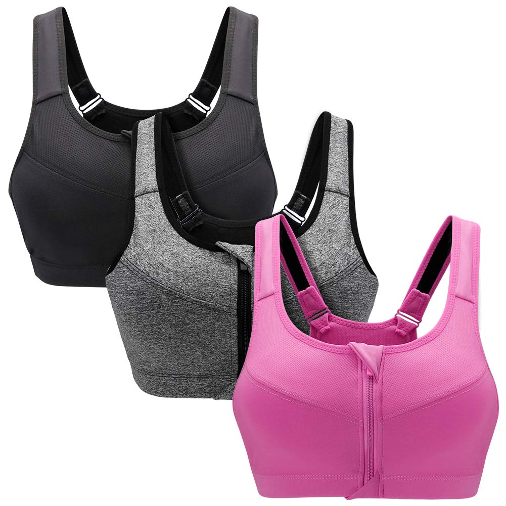Sanmio Women's Sports Bra Strong Support Front Closure Padded Without Underwire Yoga Bra for Active Yoga Fitness Jogging (2/3 Pack)