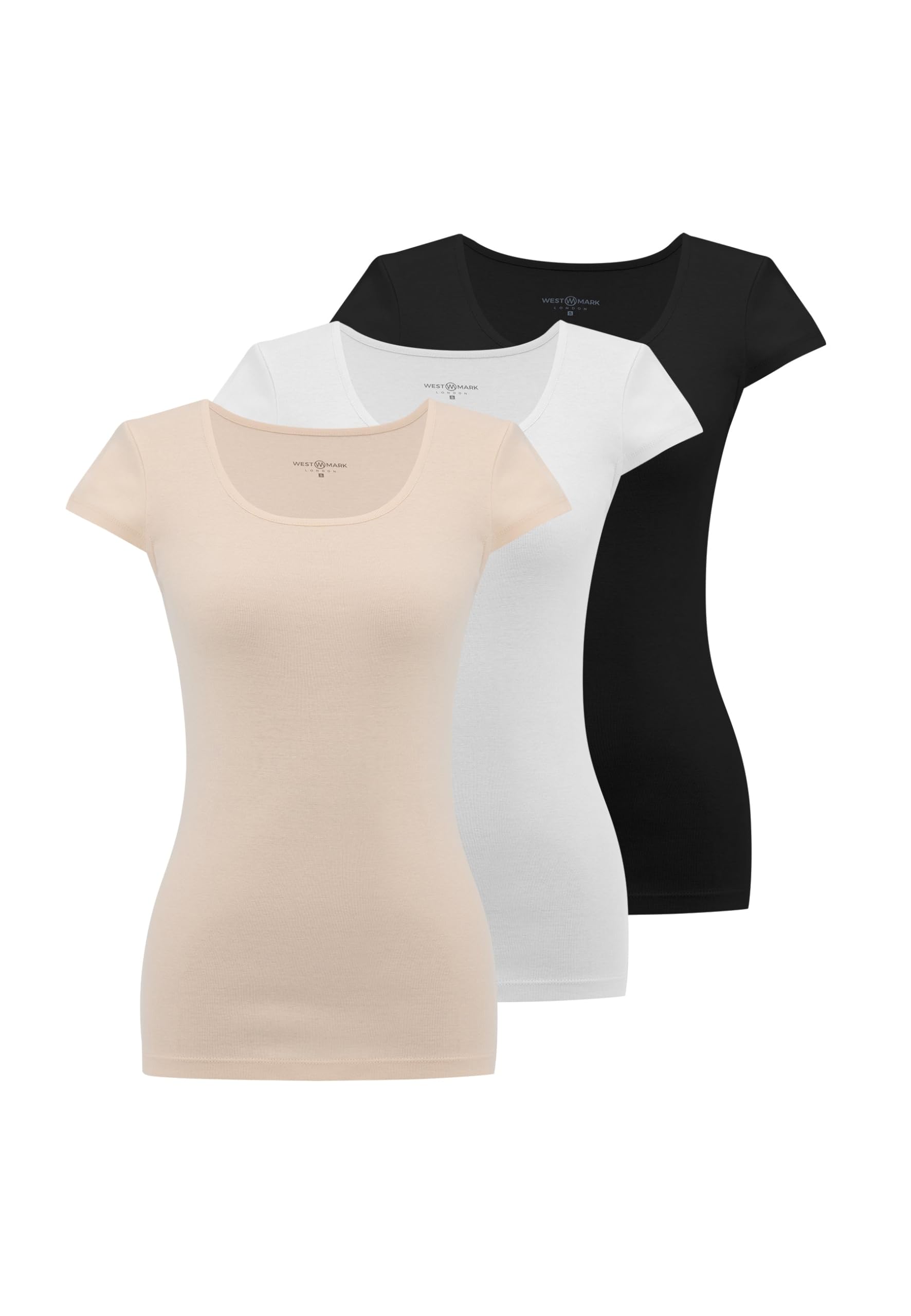 Lot De 3 sous-Vêtements en Coton Femme Manches Mi-Longues Noires, Blanches, Beiges (XS-XL) Débardeur À Fines Côtes