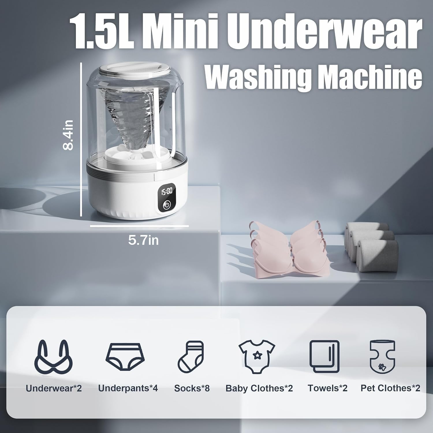 Mini Laundry Machine 1.5L Portable Laundry Machine and Spinner for Baby  Clothes, Underwear, Socks; Ideal for Travel, Dorms, Camping : Amazon.in: ...