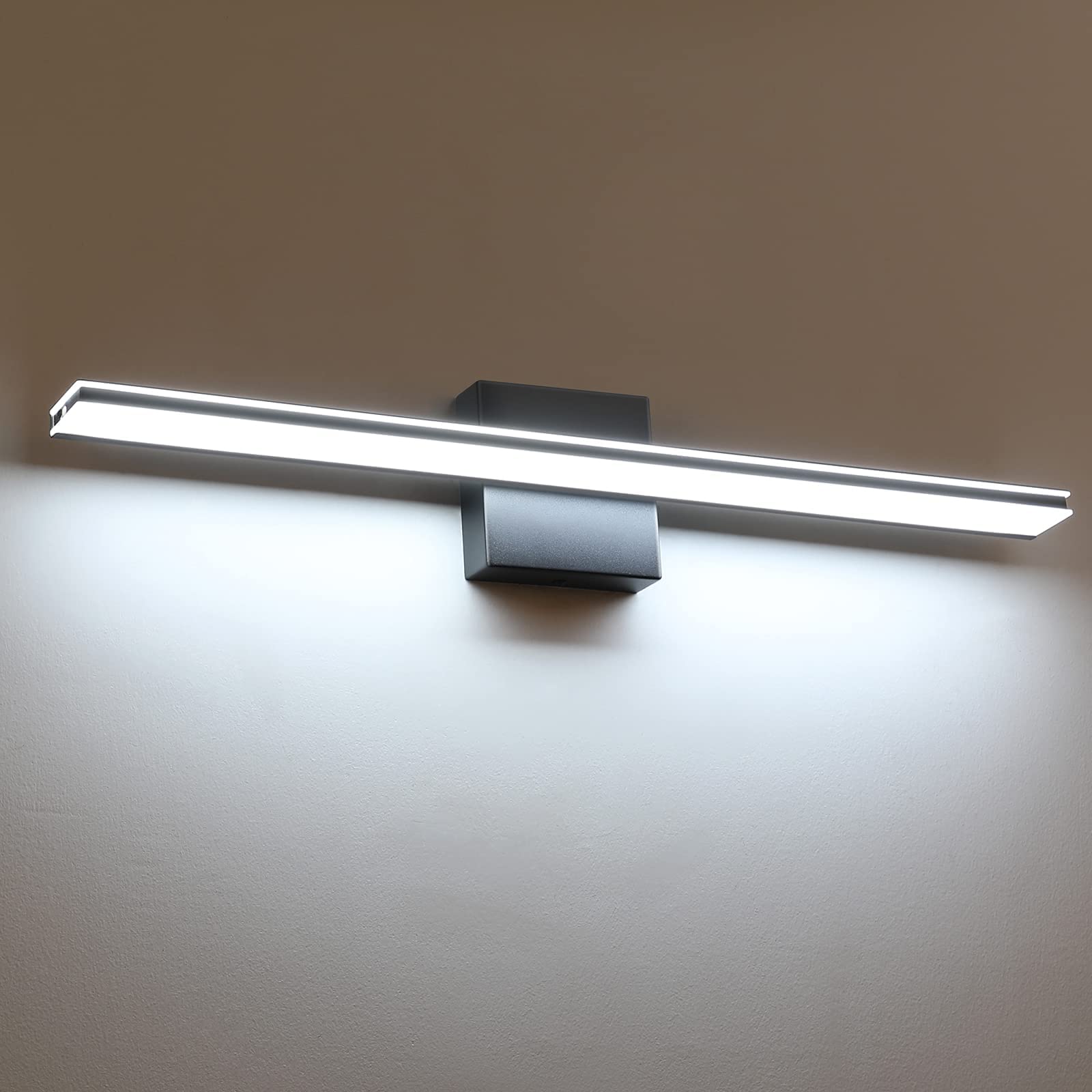 HXYSXHJUO Bathroom Light Fixtures Matte Black 24 Inch Vanity Over Mirror 14W Modern Lighting Cold White 5000K Sconces Wall Make up Indoor Décor