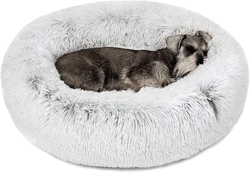 Miniatura 11 de Friends Forever Cama para perros en forma de dona, de piel sintética, mullida, relajante, para perros pequeños, suave y afelpada, antiansiedad, sofá