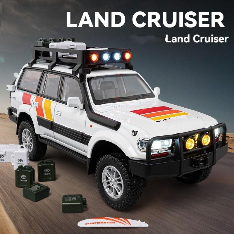 Image of Tivota Land Cruiser LC80 1:24 Diecast Metal Car - Openable Doors, Sound&Light, Pull Back Action,Collectible Toy Car for Kids - Durable & Realistic Model Collectors (White)