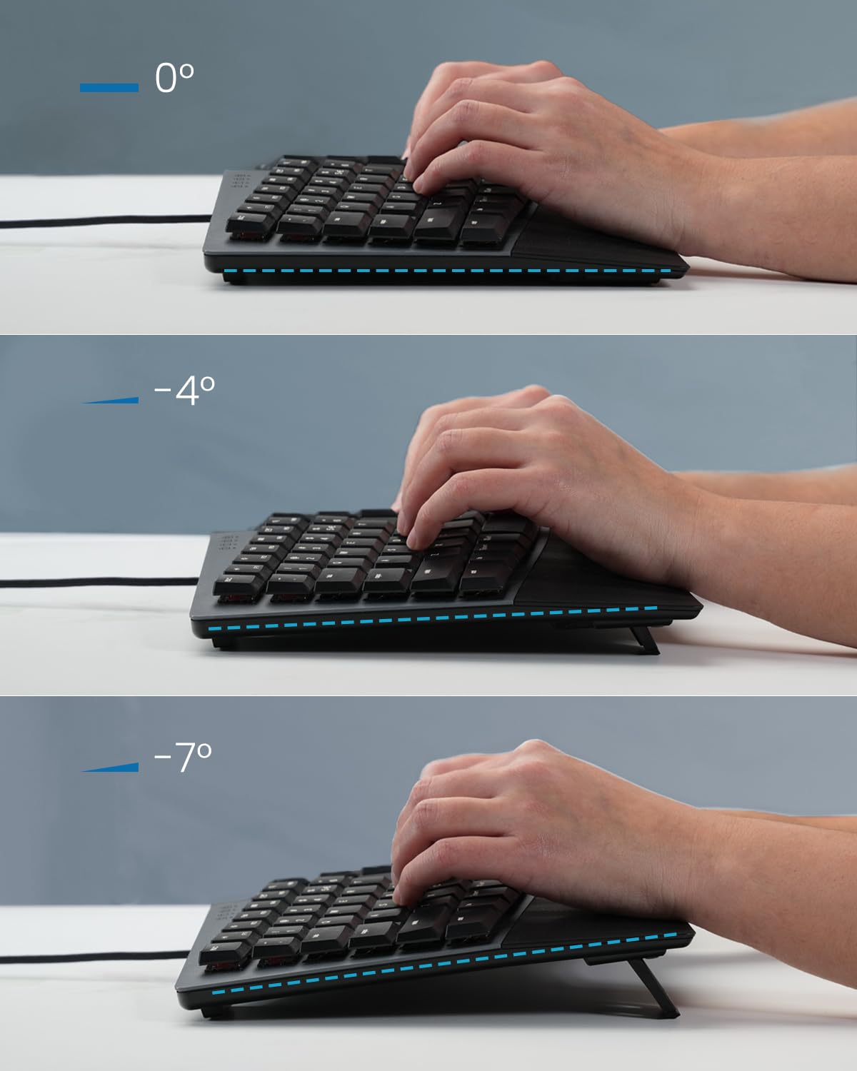 Perixx PERIBOARD-535BL Ergonomische kabelgebundene mechanische Tastatur, volle Größe, diskrete Blaue Klickschalter, kompatibel mit Windows und macOS