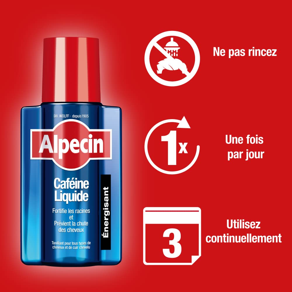 Alpecin Caféine Liquide Lotion Anti-Chute de Cheveux Homme - 2x 200ml - Energisant pour une croissance forte et naturelle - serum pousse cheveux – Caféine lotion capillaire anti-chute