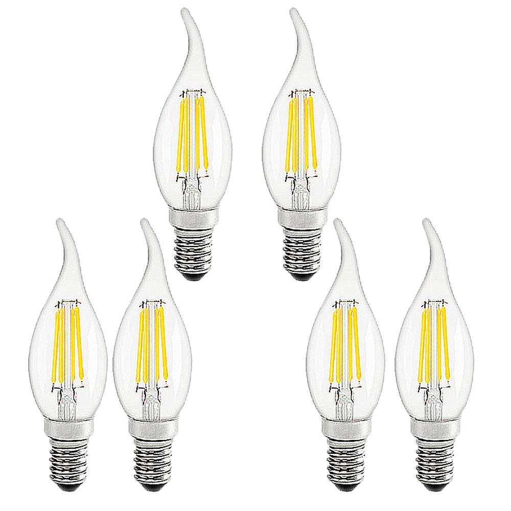 BDAYEK Led bulbs 6Pack E14 4W Flame LED Bulbs Equivalent to 40W Edison Vintage Screw Non-Dimmable Clear Glass Cool White 6500K C35