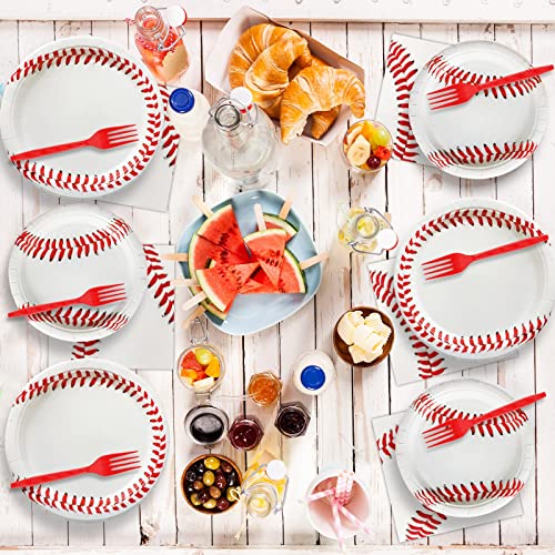 Image of gisgfim 96 Pcs Baseball Party Supplies Paper Plates Napkins Set