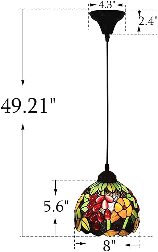 Miniatura 3 de Tiffany - Lámpara colgante de cristal de colores pequeños, lámpara colgante de 8 pulgadas para bar, pasillo, comedor con bombilla E26, estilo uva