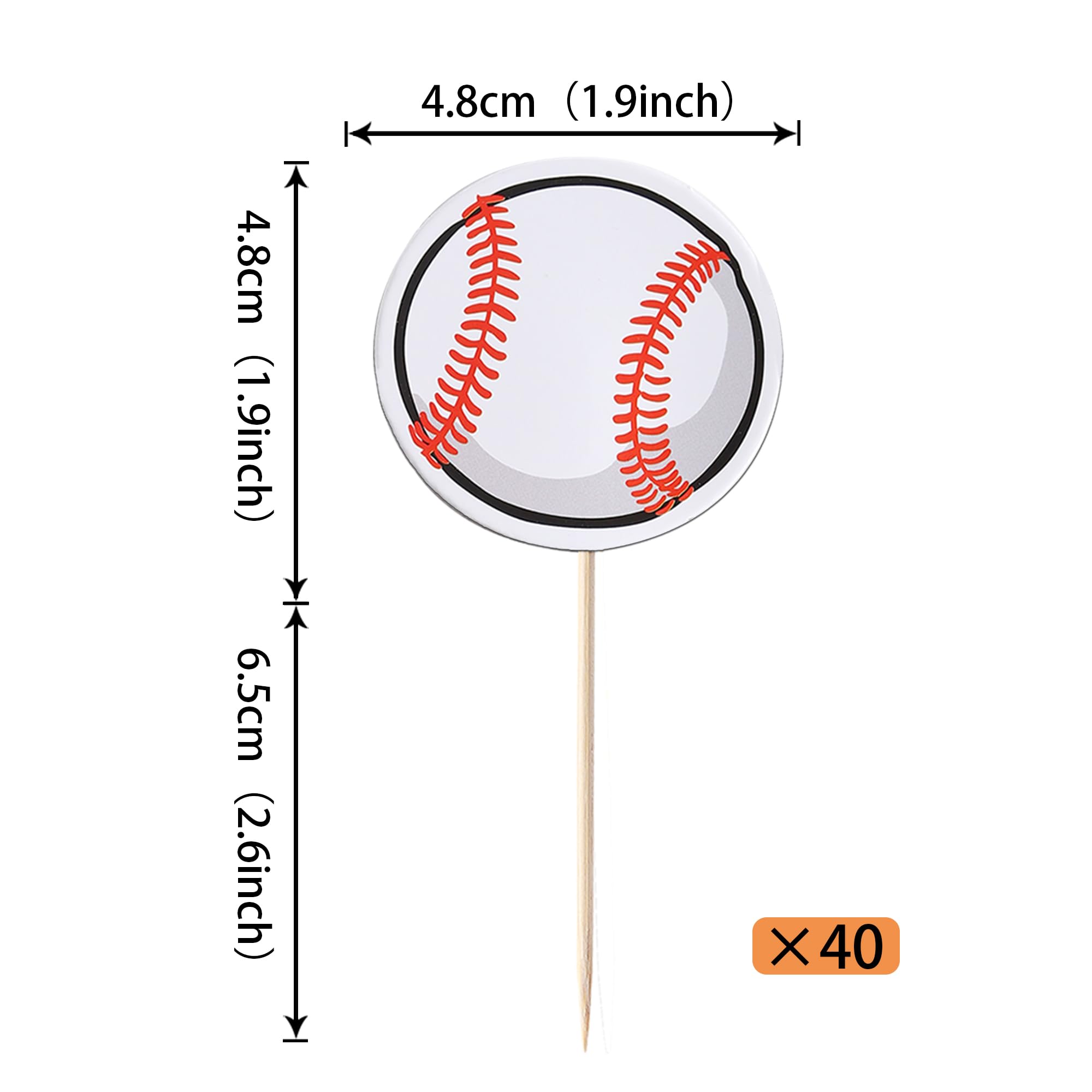 Rsstarxi 40 Pack Baseball Cupcake Toppers Sport Ball Theme Cupcake Picks Baseball Theme Baby Shower Cake Decorations for Sports Theme Kids Birthday Party Cake Decorations