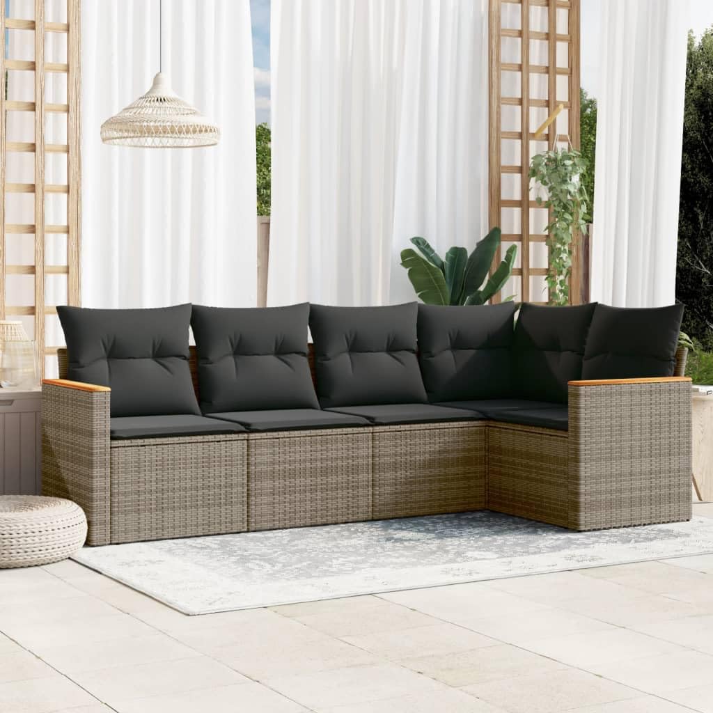 Salon de jardin canapé d'extérieur polyrotin gris avec coussins Homgoday
