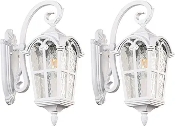 Outdoor Wall Lights for Porch, Patio, Garage - 17.1'' H White Exterior Lighting Fixtures, Waterproof & Anti-Rust Outside Wall Lantern, Vintage Outdoor Lights Wall Mount for House, 2 Pack