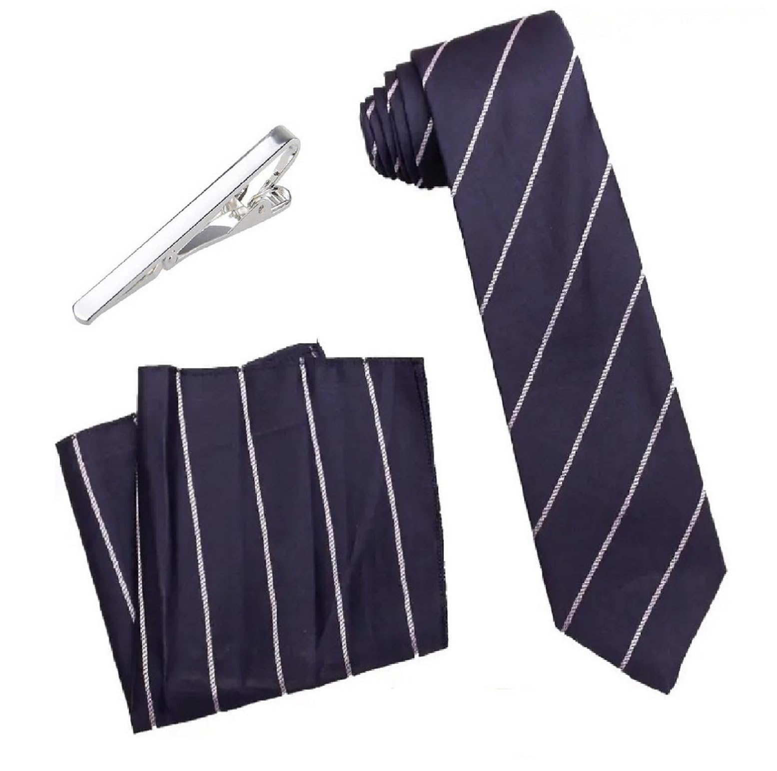 zitti Italian Silk Tie & Pocket Square Combo with Premium Silver Anti-Tarnish Tie Pin for Men | 2.75" Slim-Standard Width Necktie TP-40-picture-12