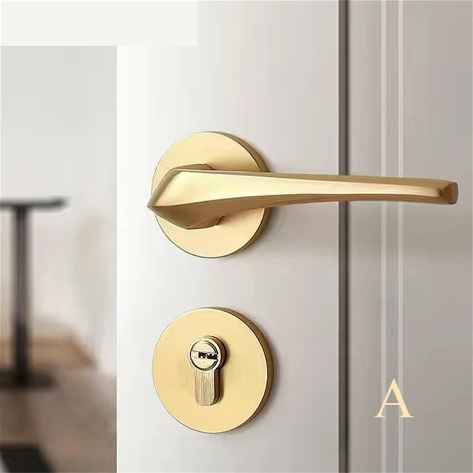ZONSHJDKR Indoor Golden Door Handle Set Aluminum Alloy Magnetic Lock Bedroom Wooden Mute 1Pcs(A-Style)