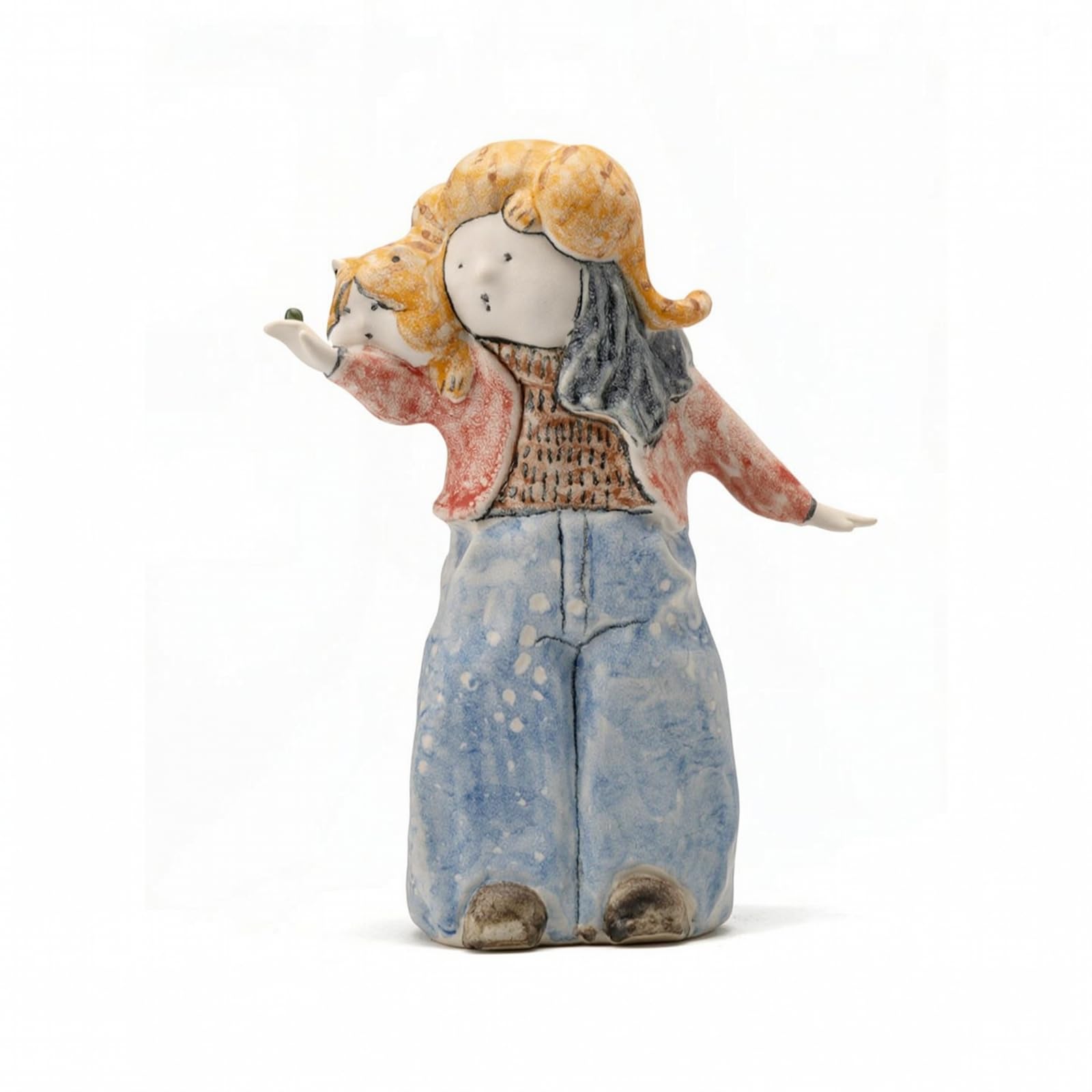 Scultura in Ceramica Figure Umane Statua Soprammobile Ornamentale con Finitura Rustica Smaltata Adatta per Ingresso Soggiorno Mensola Consolle Studio, J-4
