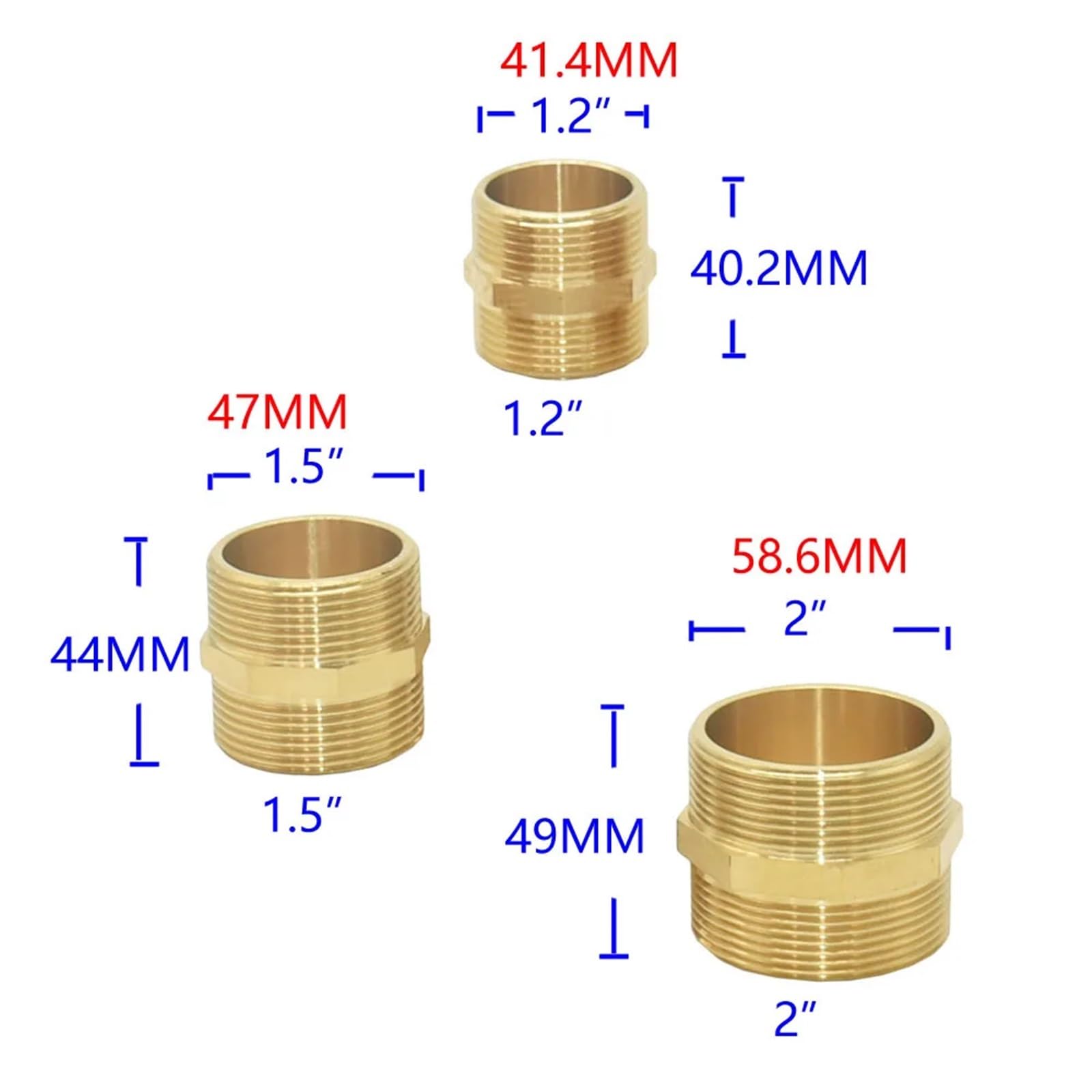 Connettore filettato in ottone maschio a 1,3 cm femmina da 1,9 cm 2,5/3/3,8/2" connettore di prolunga per tubi in rame (1I2 x 1I2)