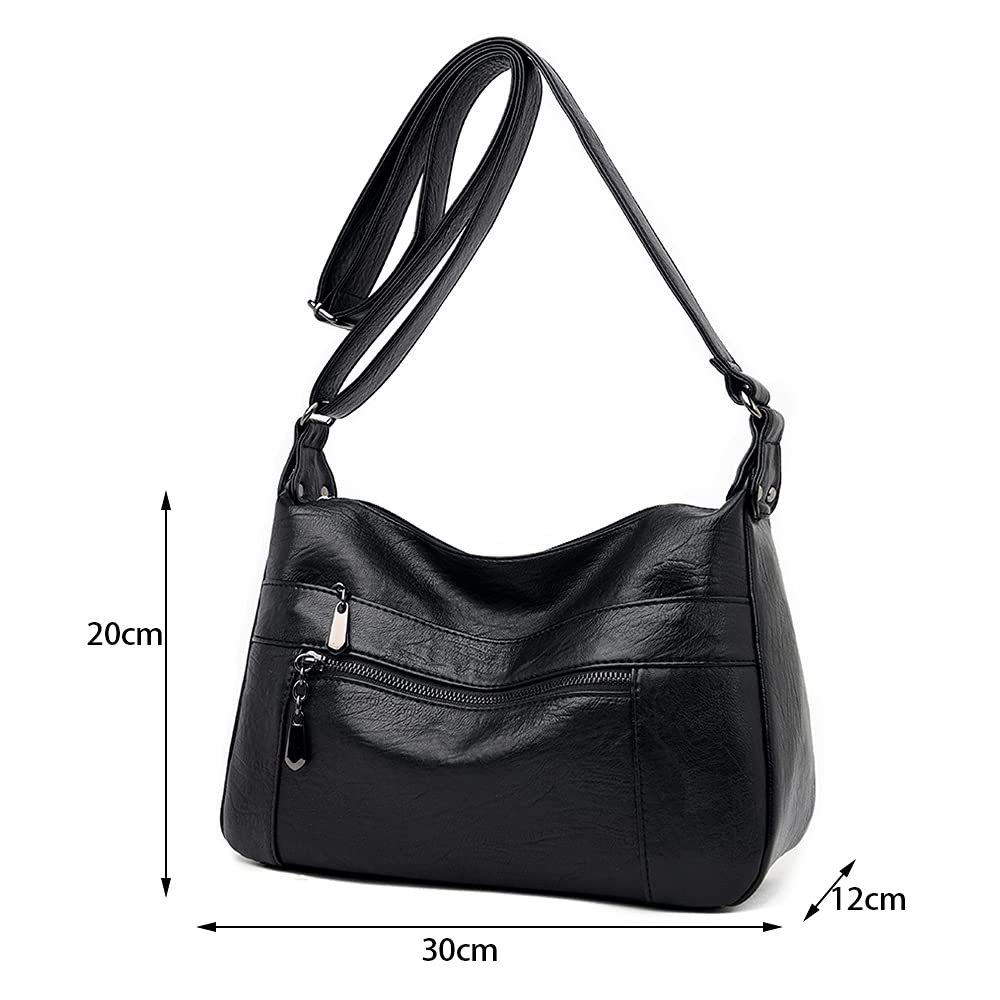Sac à Bandoulière en Cuir pour Femmes Multi - Poches Sac à Main en Cuir Souple pour Femmes Léger, Bandoulière Réglable