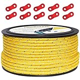 【Amazon限定ブランド】テントロープ ガイロープ 4mm 反射 パラコード タープロープ ガイライン 自在金具付き 50M/30M アルミ自在金具 ボビン巻 継ぎ目なしノーカット キャンプロープ 3ｍｍ 4mm 5mm タープ用ロープ (イエロー（直径5ｍｍ）)