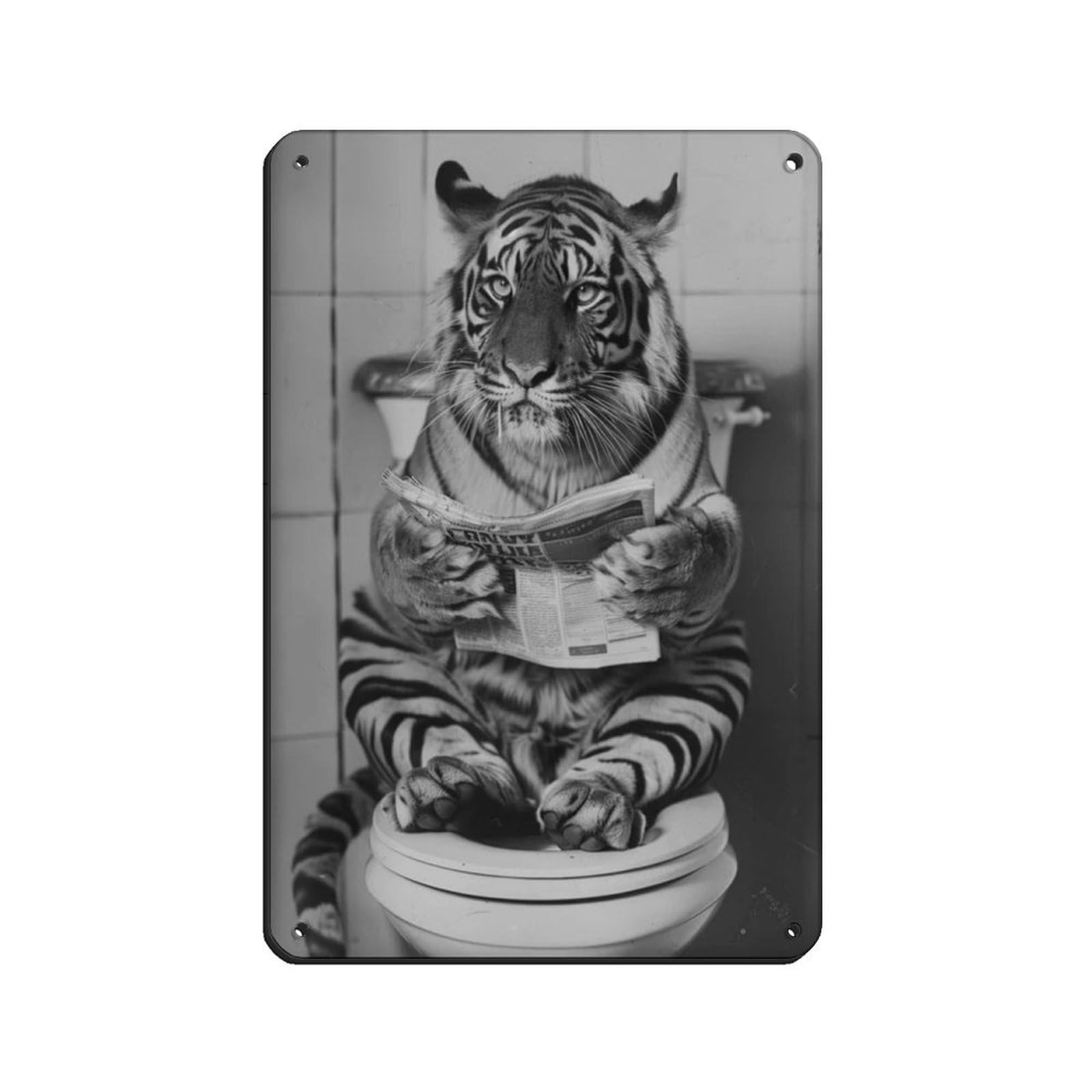 Tiger Sitting on The Toilet Reading A Newspaper (2) Tin Sign Vintage Metal Pub Club Cafe Bar Home Wall Art Decoration Poster Retro 8x12inch(20x30cm)