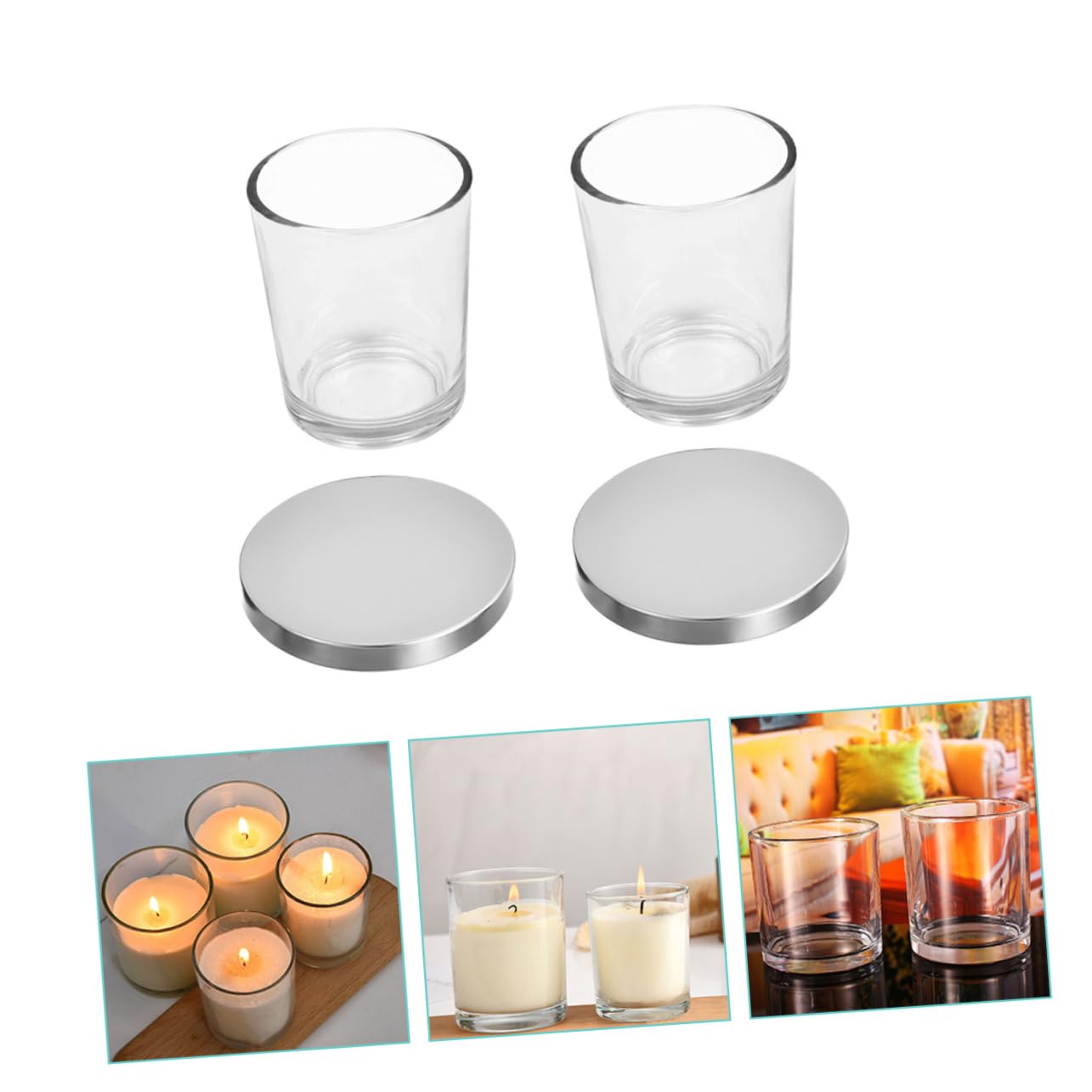 HOMSFOU 2pezzi Barattoli Per Candele in Vetro Vuoti Recipienti Per Candele Fai Da Te Barattoli Ermetico Contenitori Per Aromatiche Design Semplice Ed Elegante