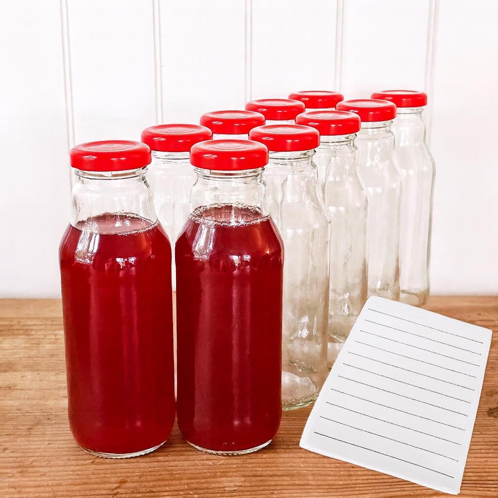 Glasflasche 300 ml mit rotem Schraubdeckel – Saftflasche leer 0,3 l TO38 – Smoothie Flasche Glas – Wiederverwendbare Trinkflasche spülmaschinengeeignet für Saft, Sirup, Öl & Selbstgemachtes (50)