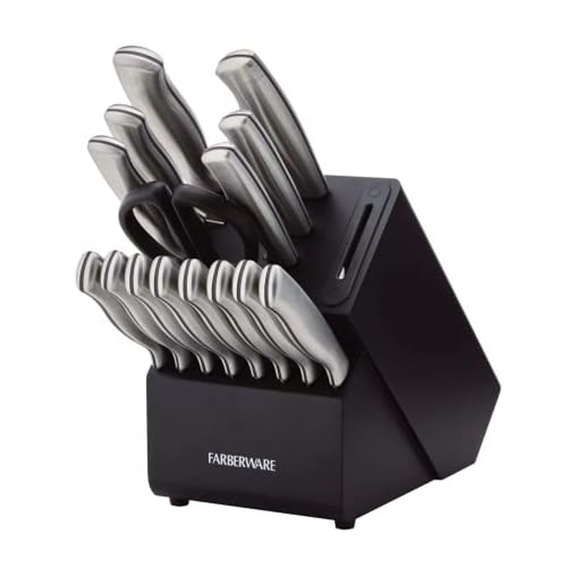 Edgekeeper 16-Piece Stainless Steel Knife Block Set with Built in Knife Sharpener, High Carbon-Stainless Steel Kitchen Knives, Razor-Sharp Knife Set, Black