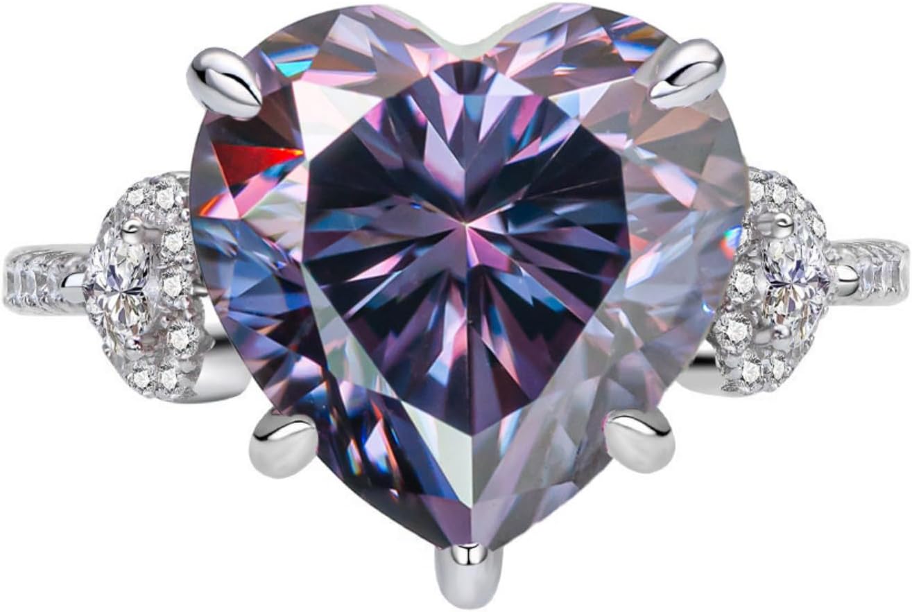 6 Carat Moissanite Engagement Rings for Women 925 Sterling Silver Heart Ring D Color VVS1 Clarity Sparkle Anniversary Wedding Ring Size 5-9