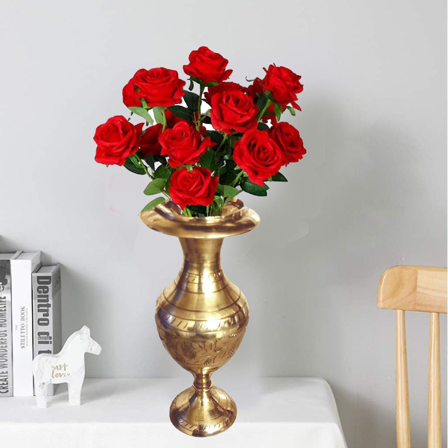 Denique Brass Handicraft Flower Vase/Flower Pot for Office and Home Decor with Indian Alluring Design and Nakarshi 2