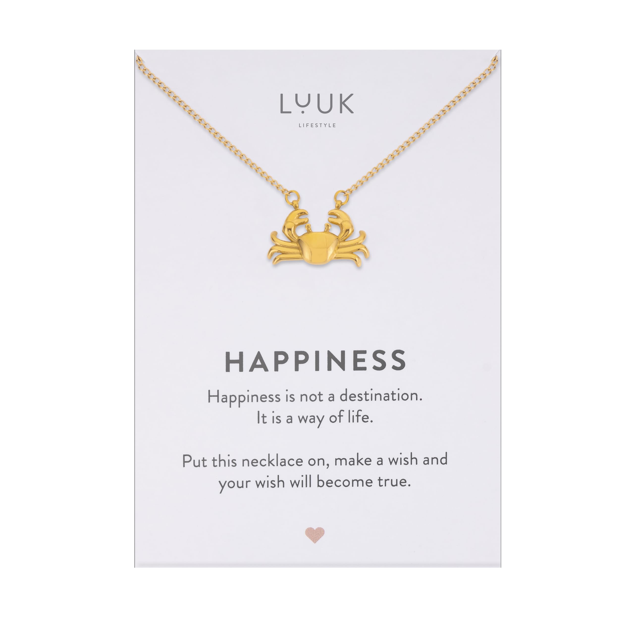 LUUK LIFESTYLE Collana con ciondolo diverso e acciaio inossidabile 50 cm, con carta HAPPINESS, idea regali donna, lei, ragazza, compleanno, portafortuna, gioielli elegante, argento, or, rosa