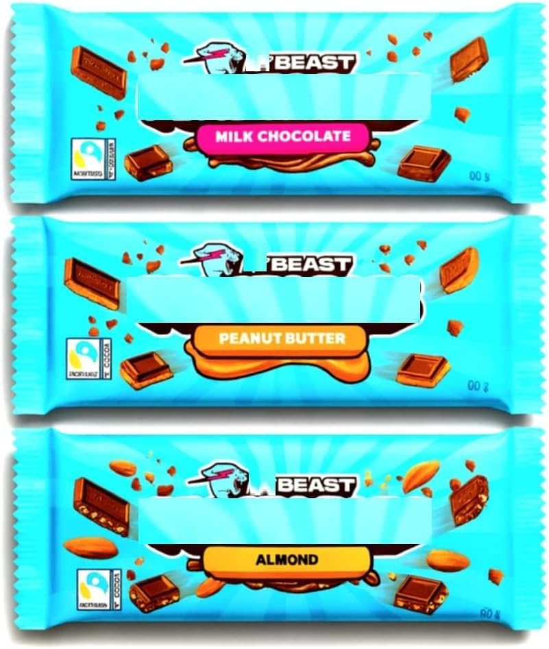 Beast Chocolate Bar Hamper Gift Box | 3 bars | Peanut Butter, Milk, Almond | BY INTERGALACTIC SWEETS